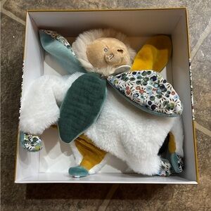 Doudou Plush Lion Baby Toy with Floral Accents